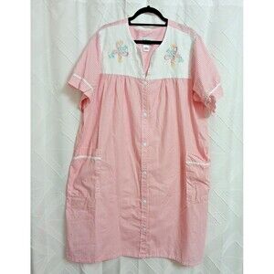 Anthony Richards Vintage Robe Duster Pink Stripe Seersucker Snaps Pockets Sz 2X